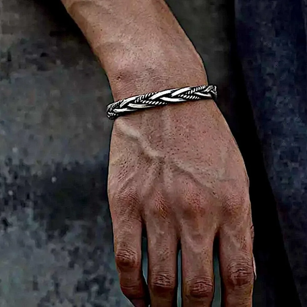 STERLING SILVER BRAIDED BANGLE CUFF BRACELET
